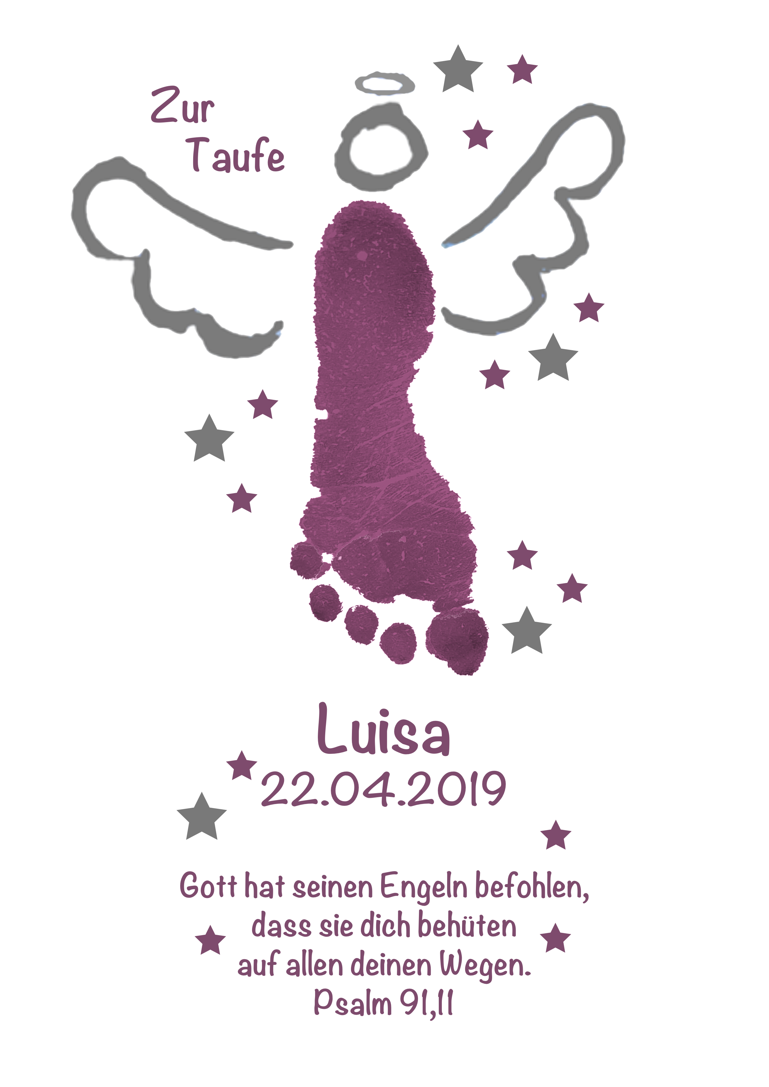 Kerze Engel Fußabdruck pflaume