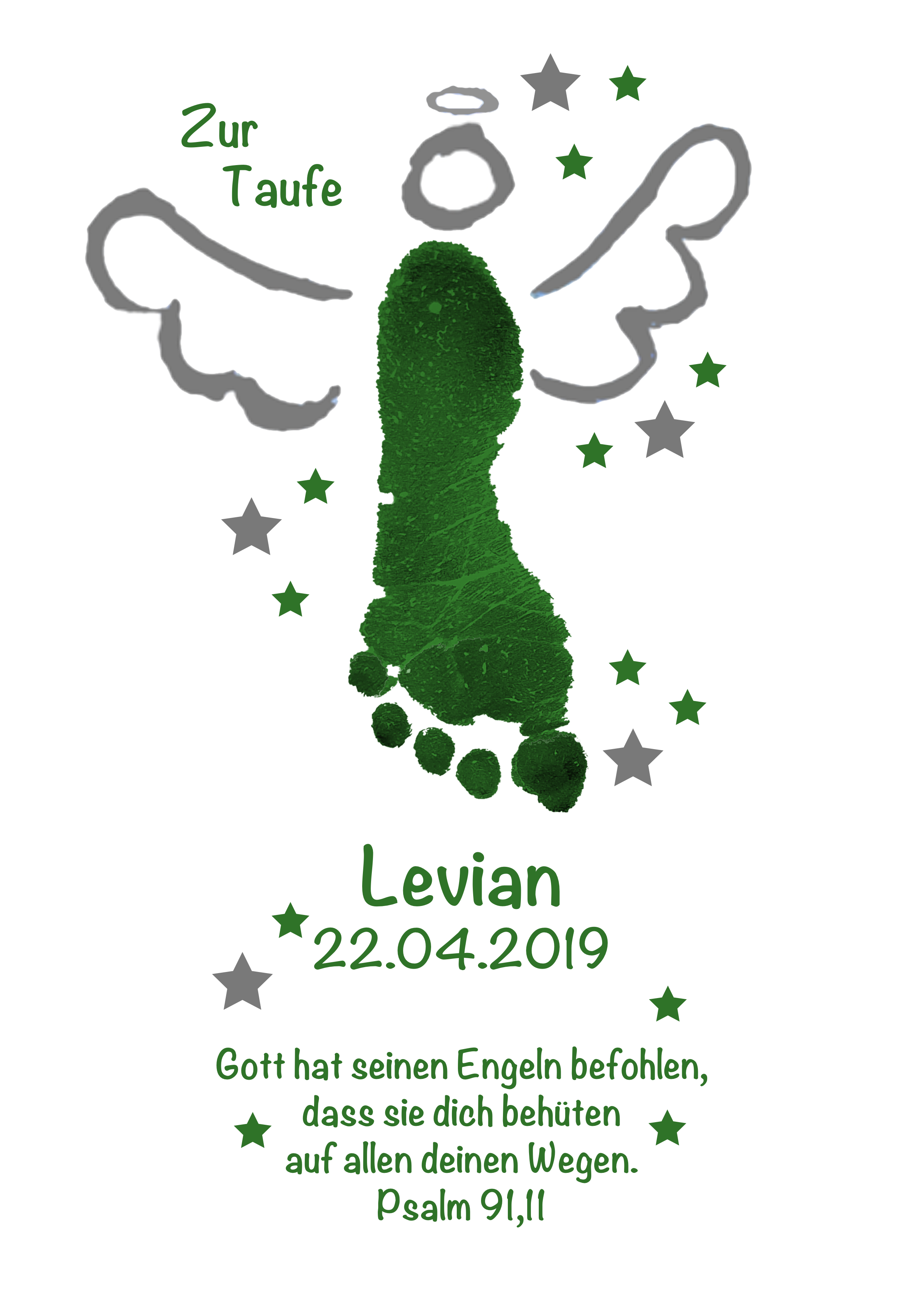 Kerze Engel Fußabdruck grün