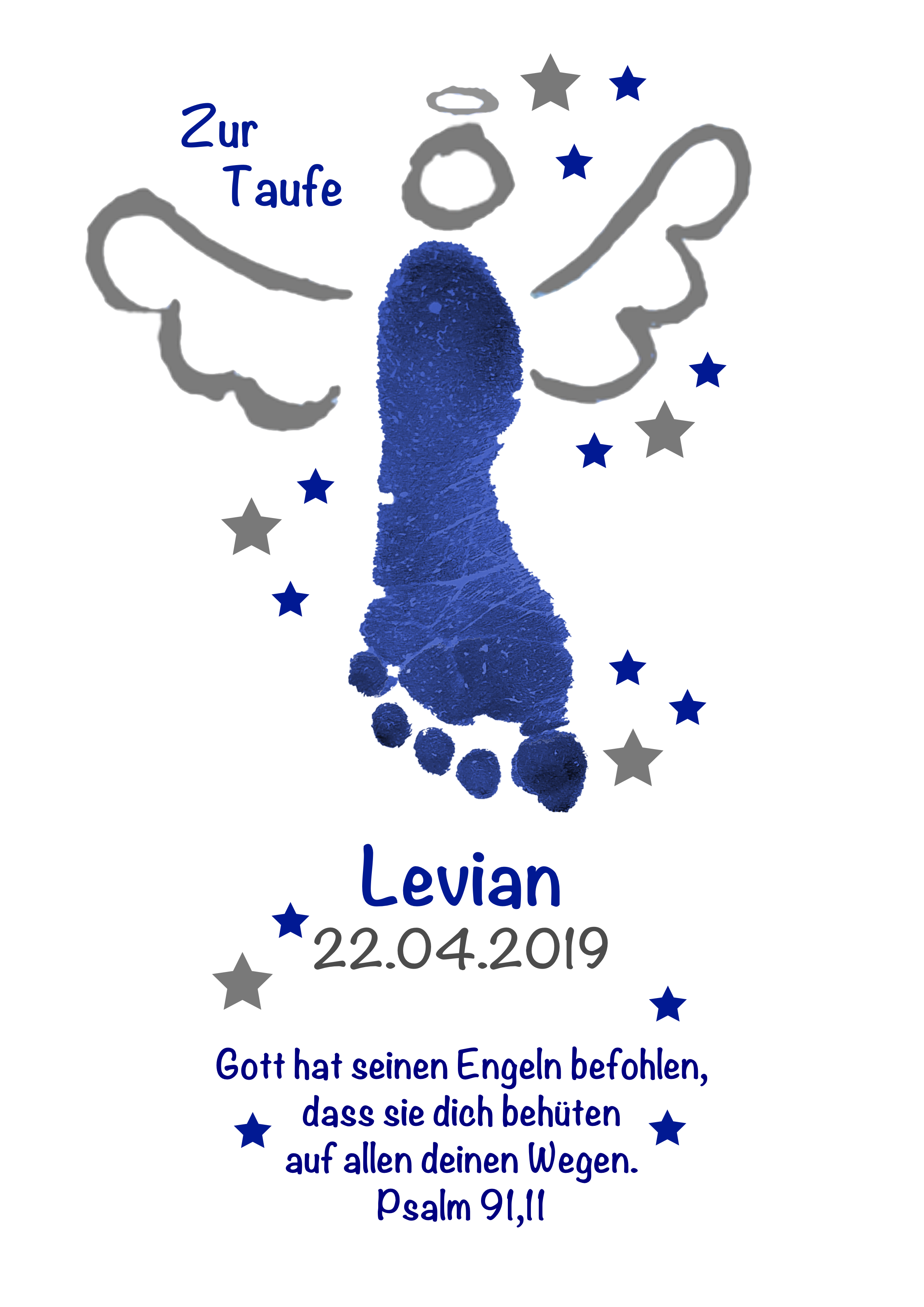 Kerze Engel Fußabdruck blau