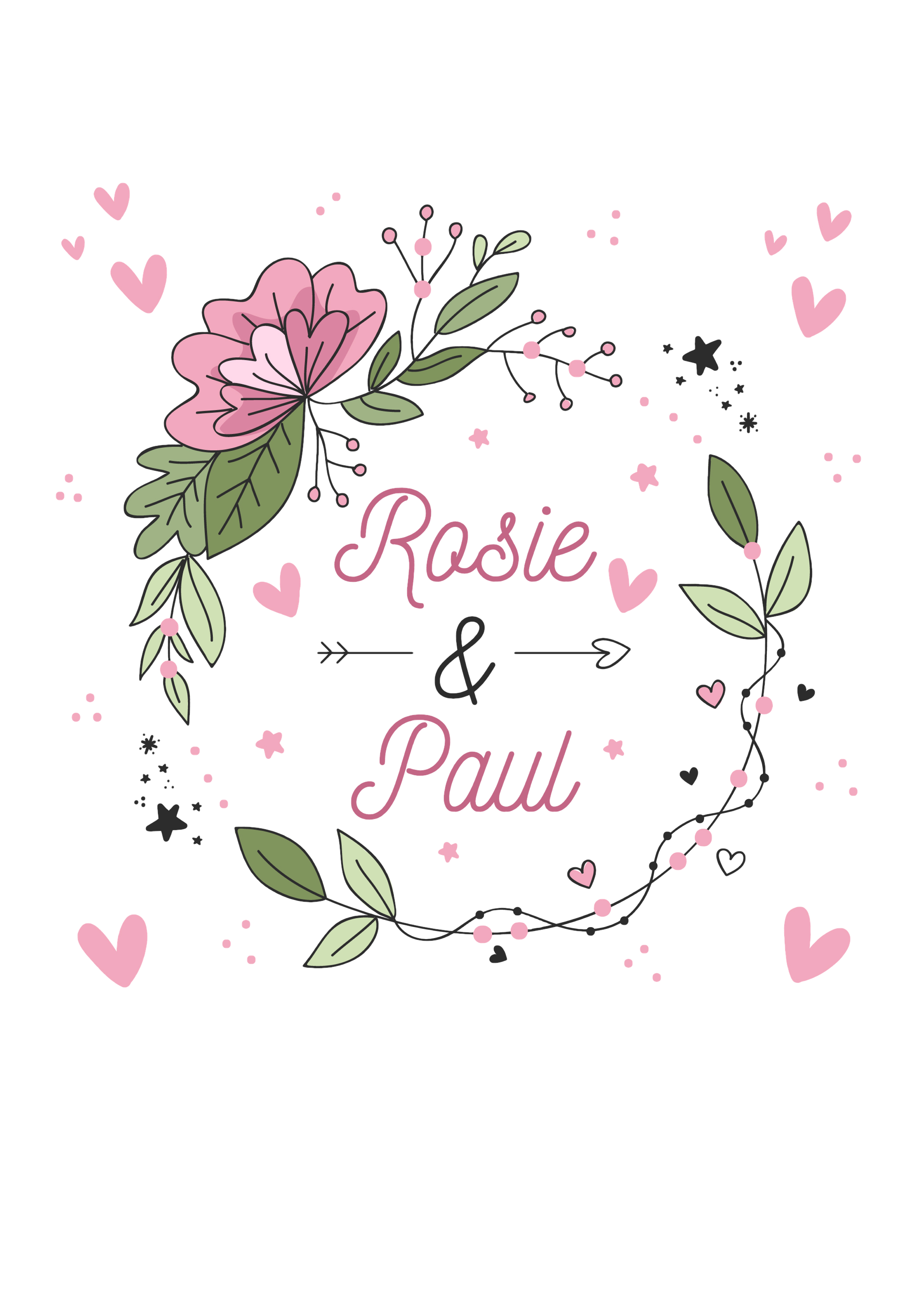 Hochzeitskerze rosa grün mit Herzen