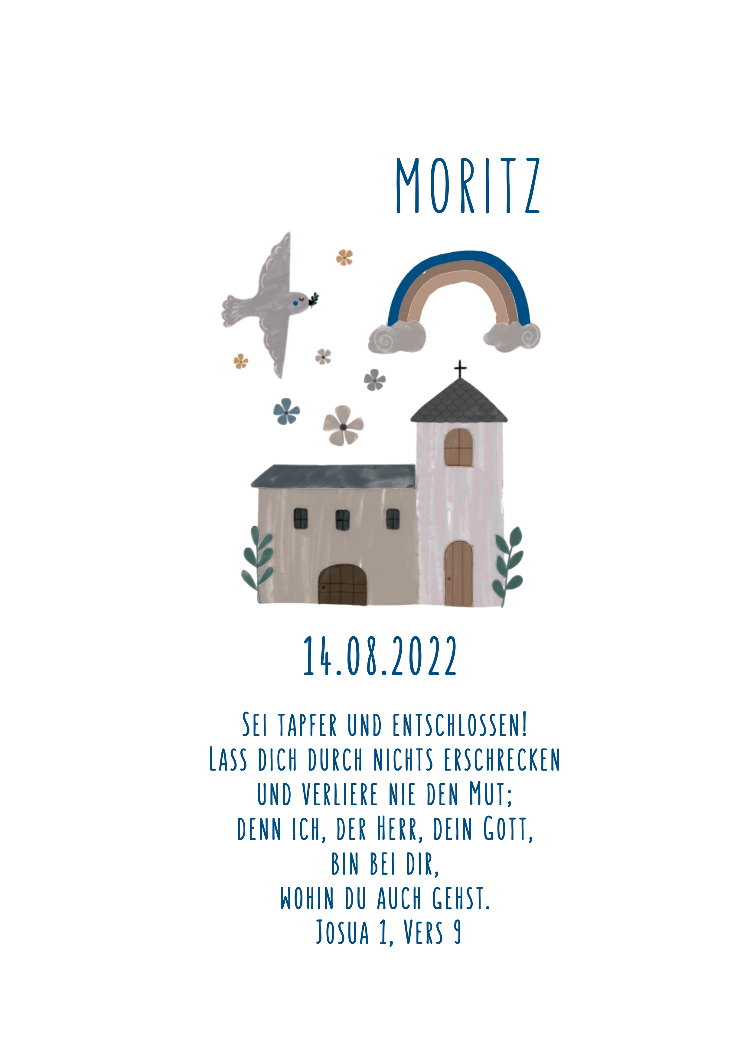 Kerze Kirche Friedenstaube mit Regenbogen (Motiv 361) in blau