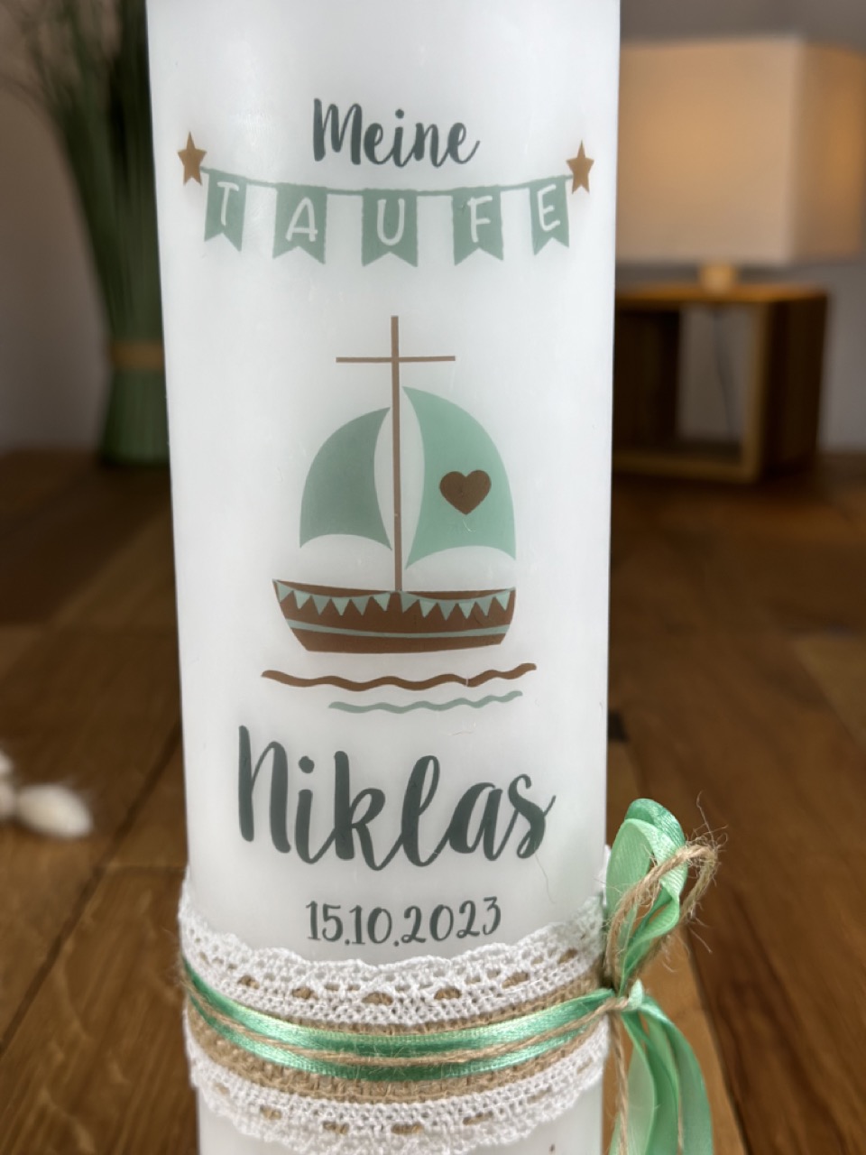 Kerze Segelboot in mint