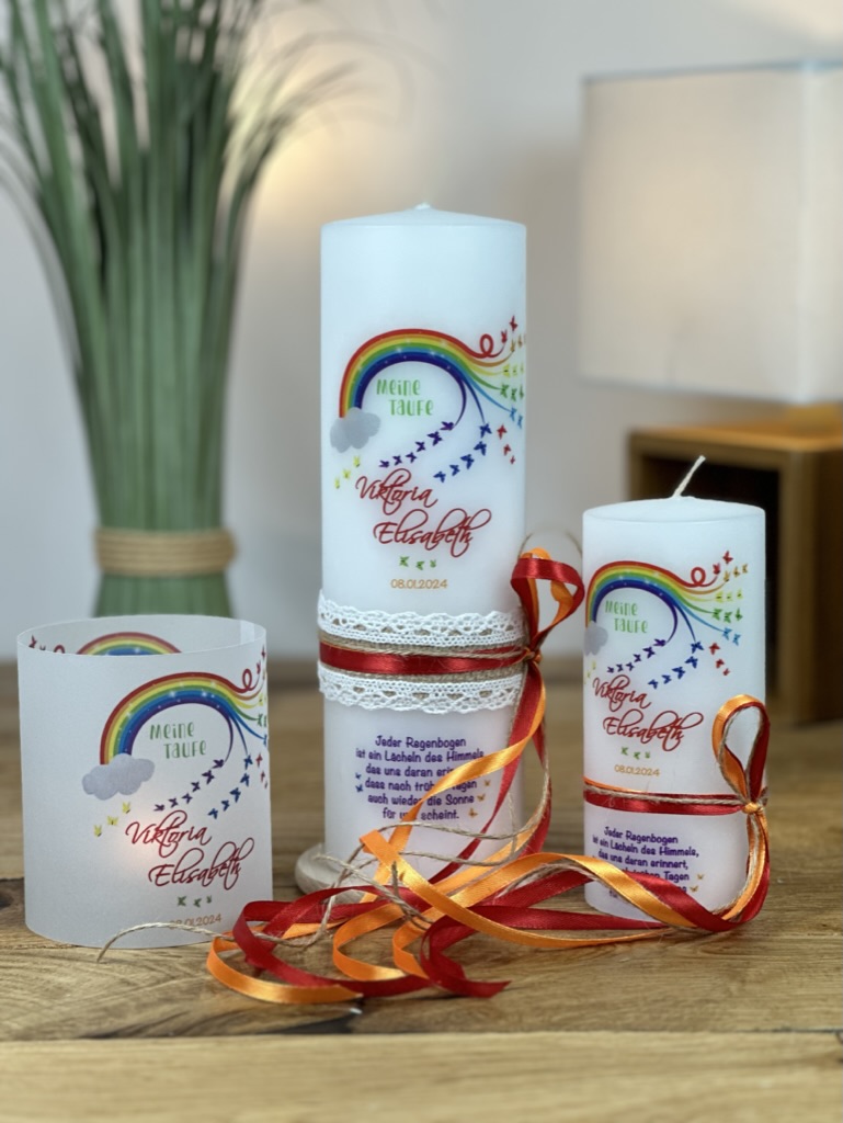 Kerze Regenbogen Schmetterlinge